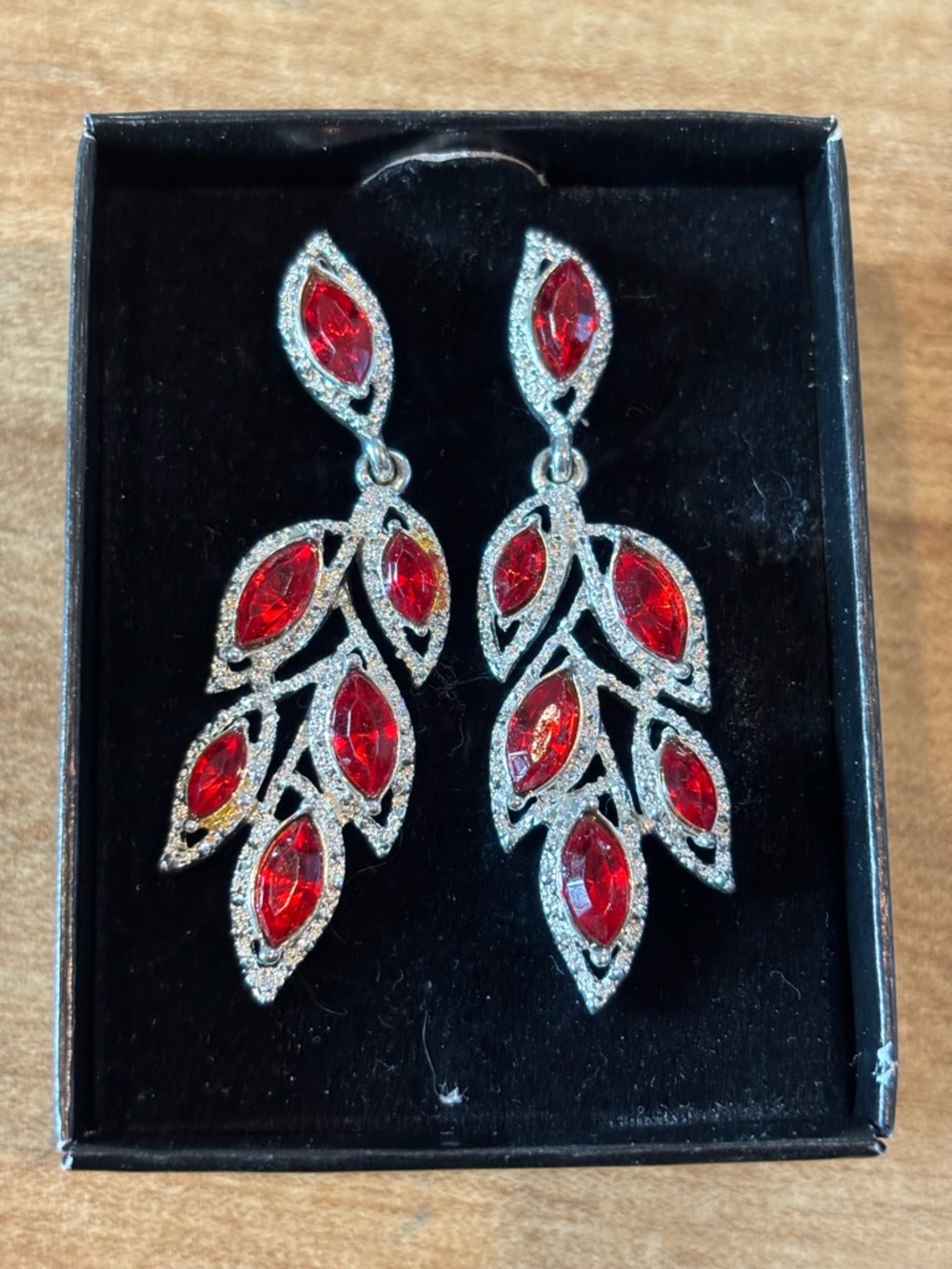 Avon Delphine Gala Red Crystal Dangle Earrings